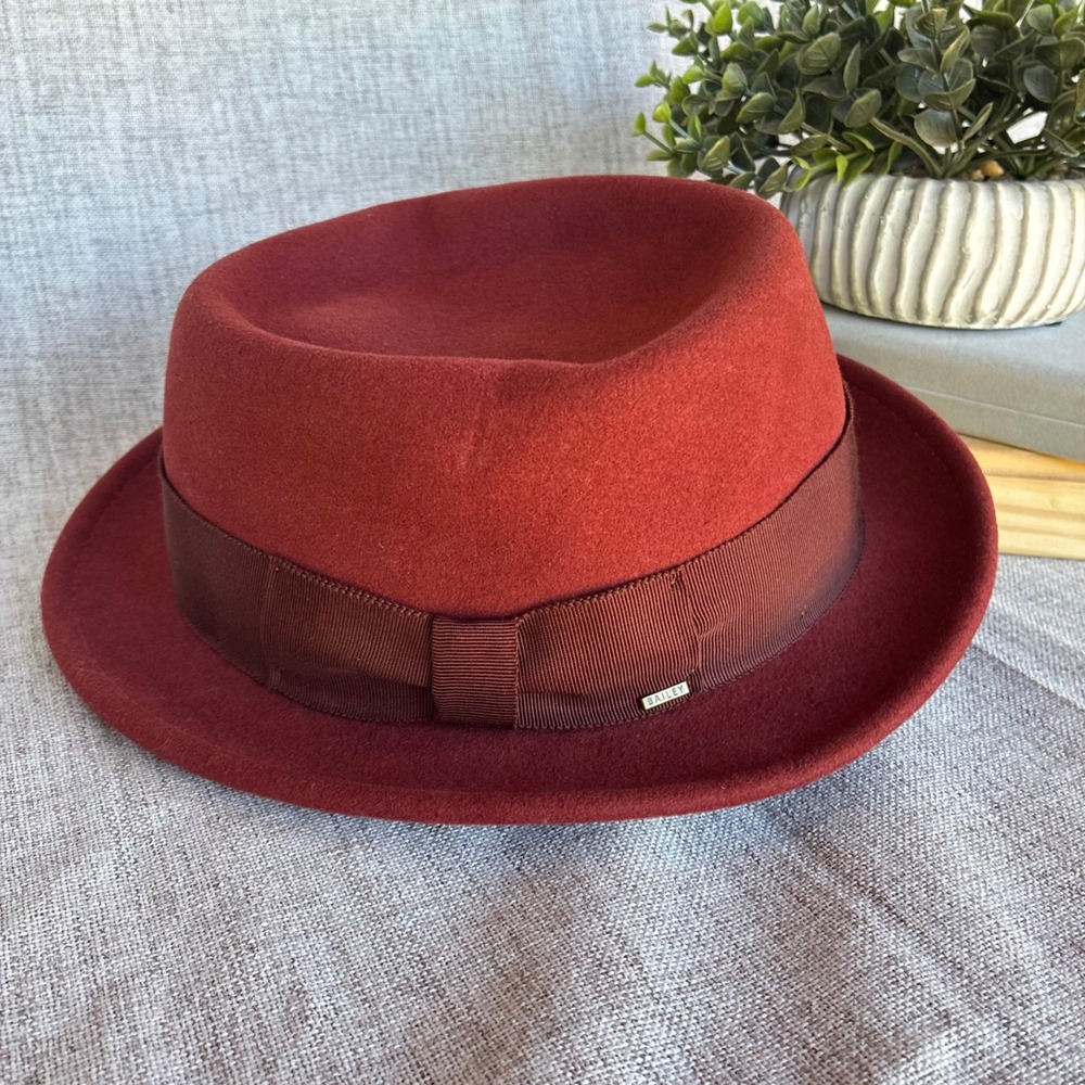 Bailey 1922 Darron Pork Pie Hat Red Wool LiteFelt Water Resistant L 7006